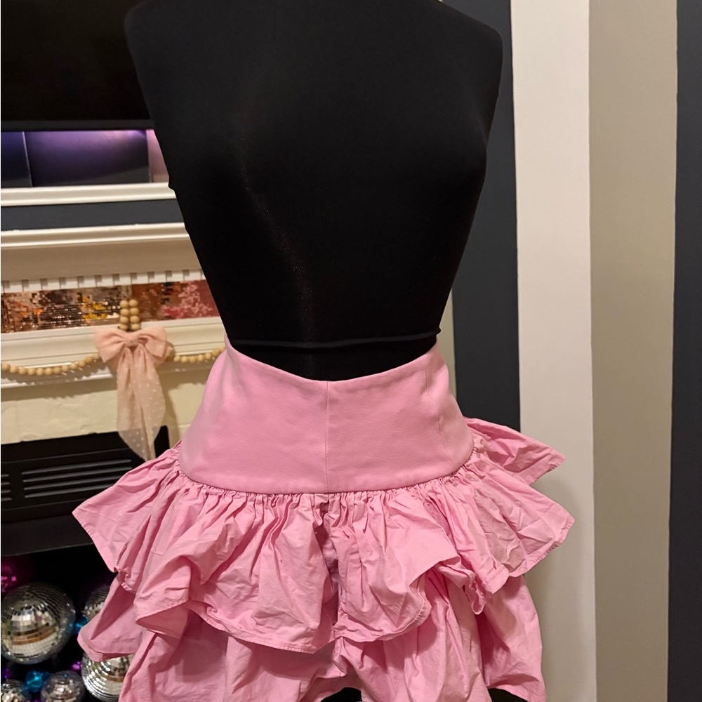 LoveShackFancy Asymmetrical Pink Ruffled Skirt
